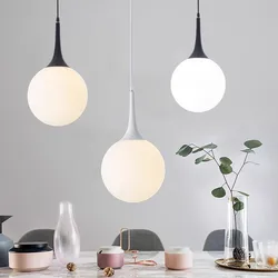 Luces colgantes de bola de cristal blanco nórdico, lámpara colgante LED para Loft, iluminación de sala de estar, accesorios de bocina blanca y negra para el hogar