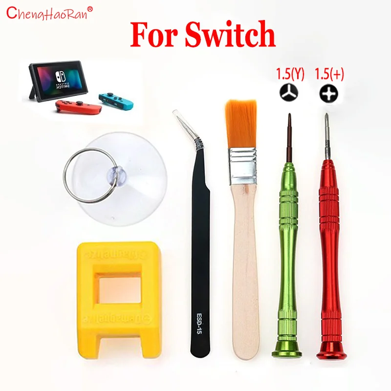 1Set Repair tool kit 6in1 For Switch Repair Including Screwdrivers Cleaning Brushes Suction Cup Magnets ElbowsTweezers Etc