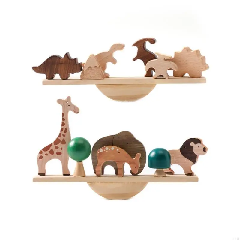 

634F Baby Wooden Toy Dinosaur Animal Stacking Toy Toddler Educational Building Block Set Hand Eye Coordination Toy