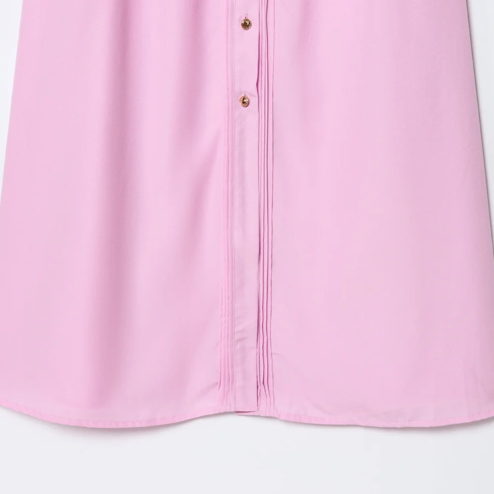 فستان نسائي جديد بقصة ضيقة وزخرفة حافة مطوية، يتميز بياقة بأكمام قصيرة مع حزام وفستان #6