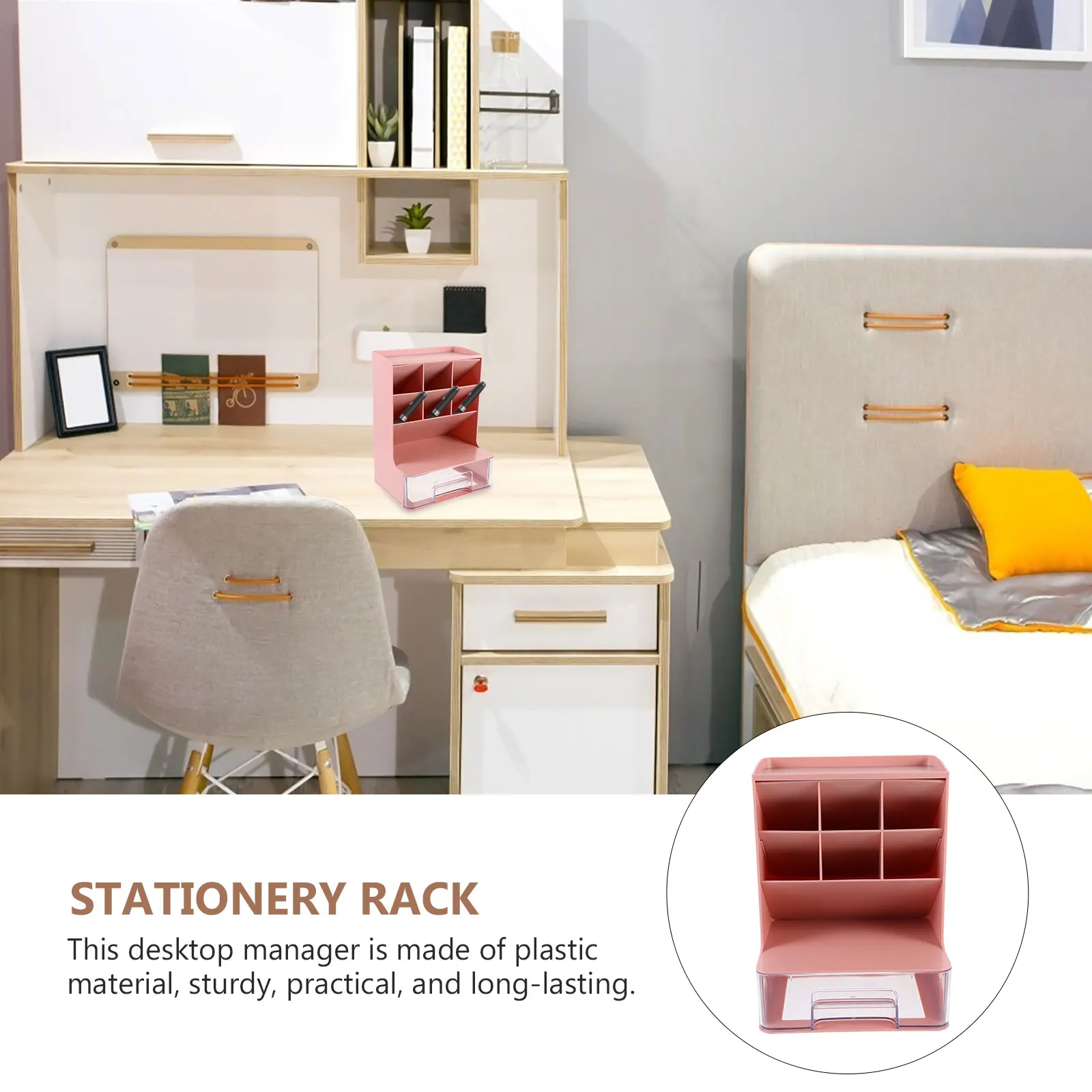 

Stationery Storage Pen Holder Pencil Desk Stand Multipurpose Desktop Organizer Drawer Table Plastic Office Work