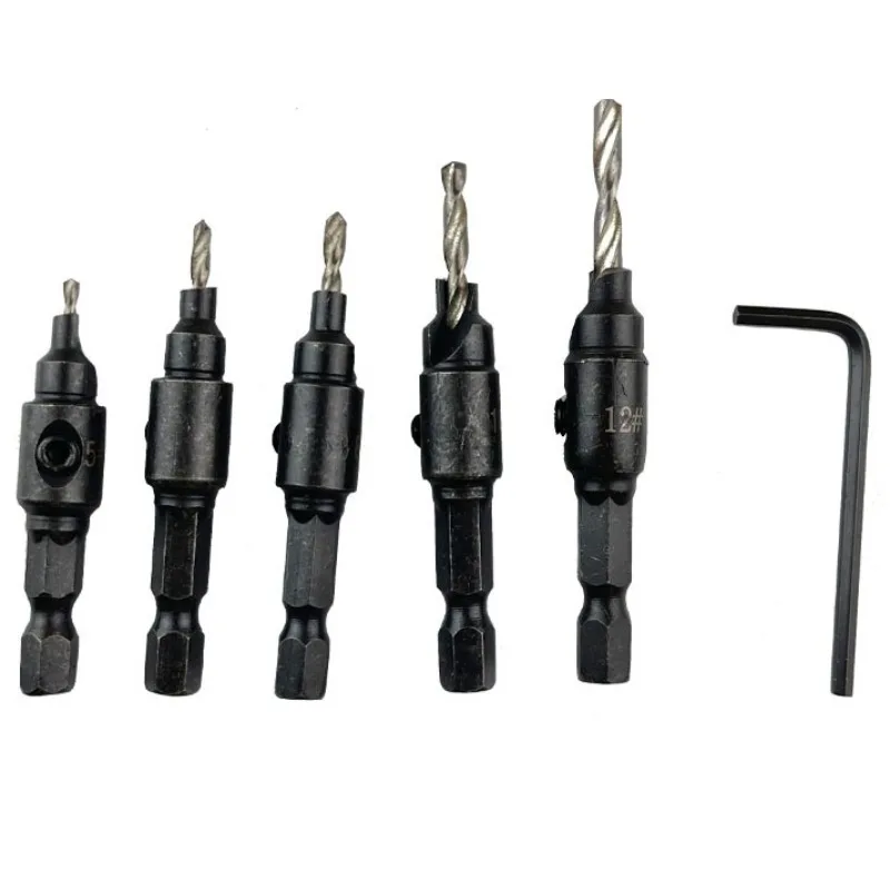 Woodworking Hole Opener Set Hex Shank Countersink Cone Drill Reaming Hardware Tools