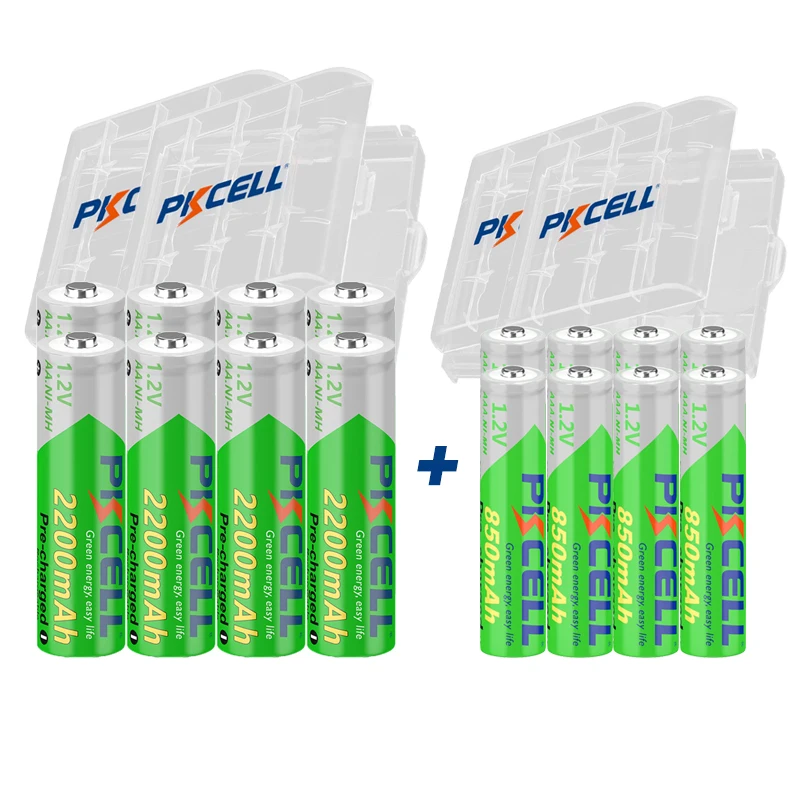 4/8/16/24 pack PKCELL 2200MAH AA Battery +AAA 850MAH 1.2V NI-MH AAA/AA Rechargeable batteries and battery Box for flashlight toy