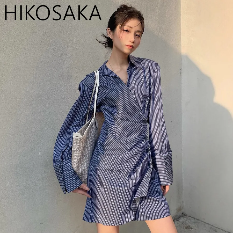 

Fashion Commuter Casual Striped Shirt Dress Irregular Button Design Long Sleeve Mini Robe Spring Summer 2025 New Korean Vestidos