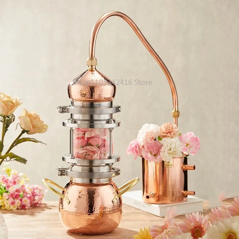 3L Red Copper Essential Oil Distiller Pure Dew Extractor High Concentration Home Brewing Equipment for Herbal Aromatherapy Use