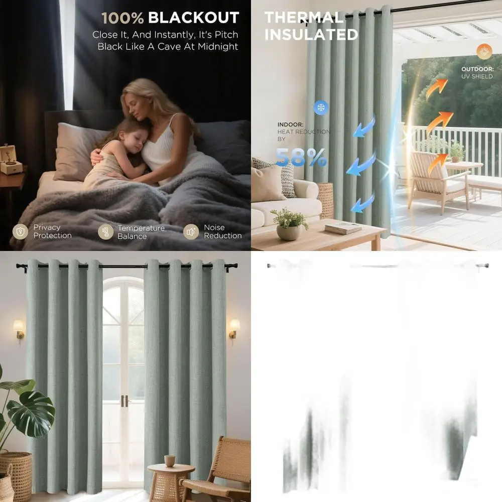 

Длинная термоизолирующая светонепроницаемая штора цвета шалфейно-зеленый, 100x108 дюймов