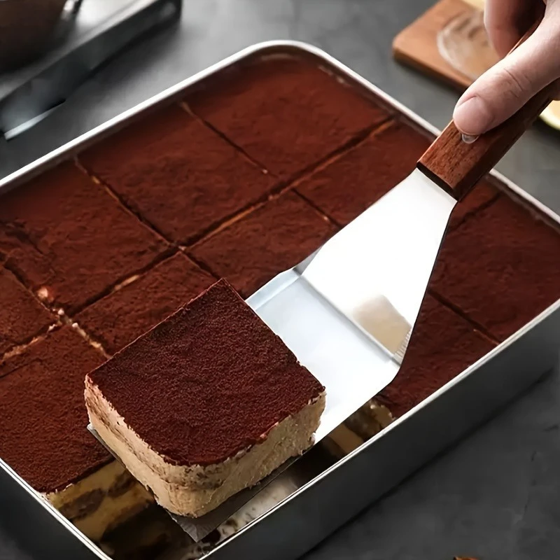 Stainless Steel Cake Shovel with Wooden Handle Special Tiramisu Spatula for Flipping in Cast Iron Pans Grills and Baking Sheets