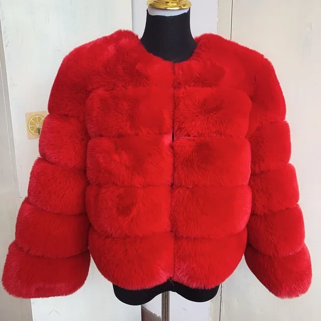 

Jacket Crop Top Fluffy Jacket Outwear High Quality Cropped Faux Fur Coat Women Winter Fashion O Neck Long Sleeve Short Faux