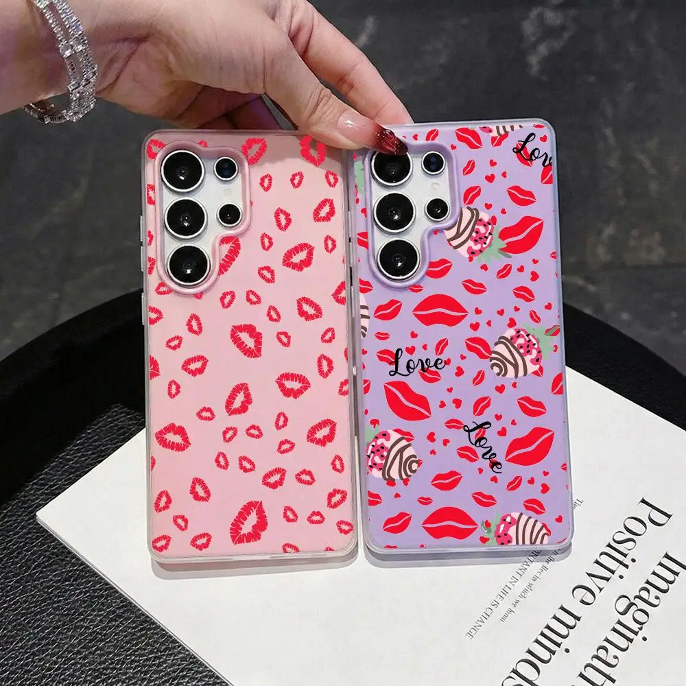 Red Lips Pattern Phone Case 2-in-1 Detachable Clear Case for Samsung S26-S22 Multi-Color Card Holder Soft TPU