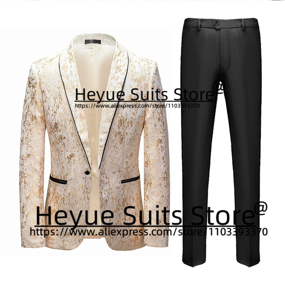 Fashion Jacquard Design Men Luxuly Suits Slim Fit Shawl Lapel Groom Tuxedos 2 Pieces Sets Business Male Blazer Trajes De Hombre