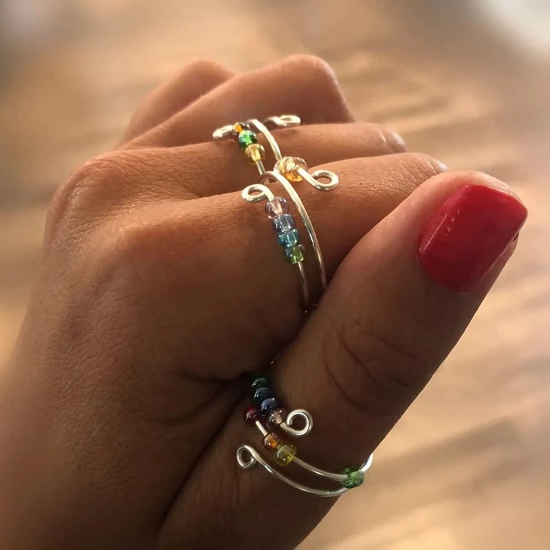 Лучшие предложения избавьтесь от беспокойства Радужное кольцо, регулируемое кольцо для беспокойства для дочери, кольцо со стандартным кольцом