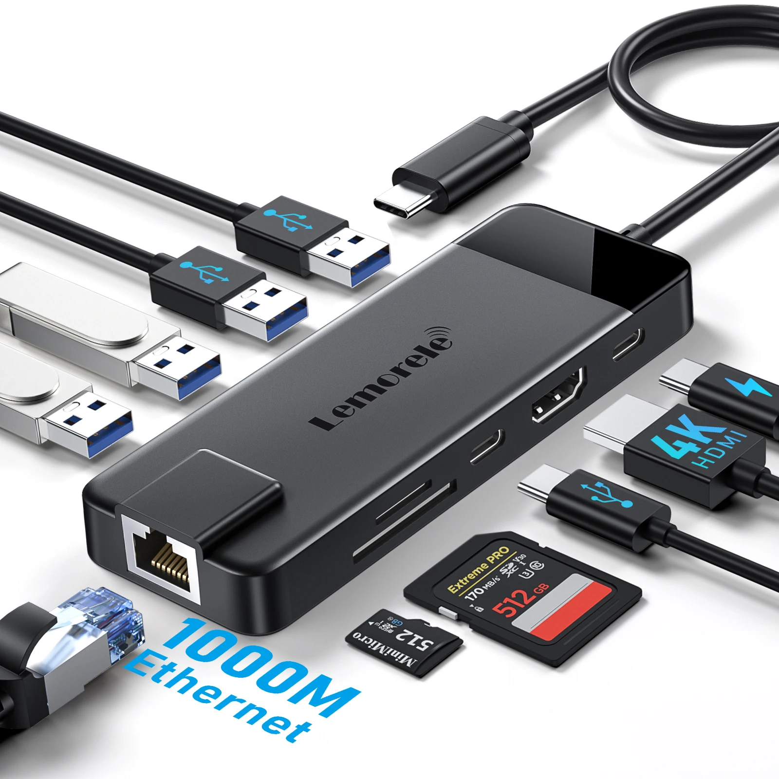 

Lemorele TC93 USB-концентратор типа C 4K Hdmi RJ45 1000 МБ USB-концентратор 3 0 Высокоскоростной с мощностью 100 с VGA SD TF для MacBook Pro Air