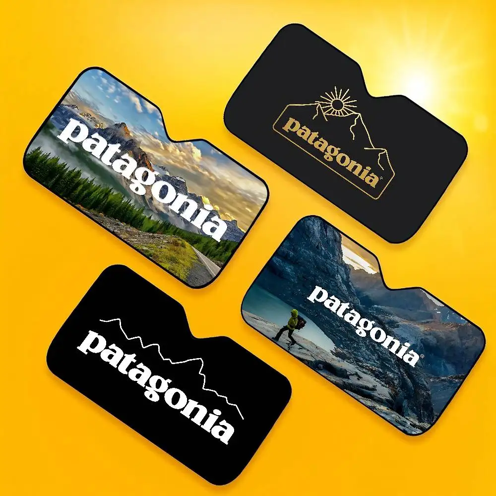 P-Patagonias - Parasol para Parabrisas de Coche con Logotipo, Protector Solar para Coche, Lámina de Aluminio, 51.2 x 27.5 Pulgadas