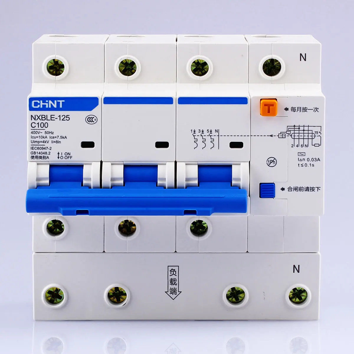 

CHNT CHINT NXBLE-125 63A 80A 100A 125A 3P+N RCBO Residual Current Operated Circuit Breaker