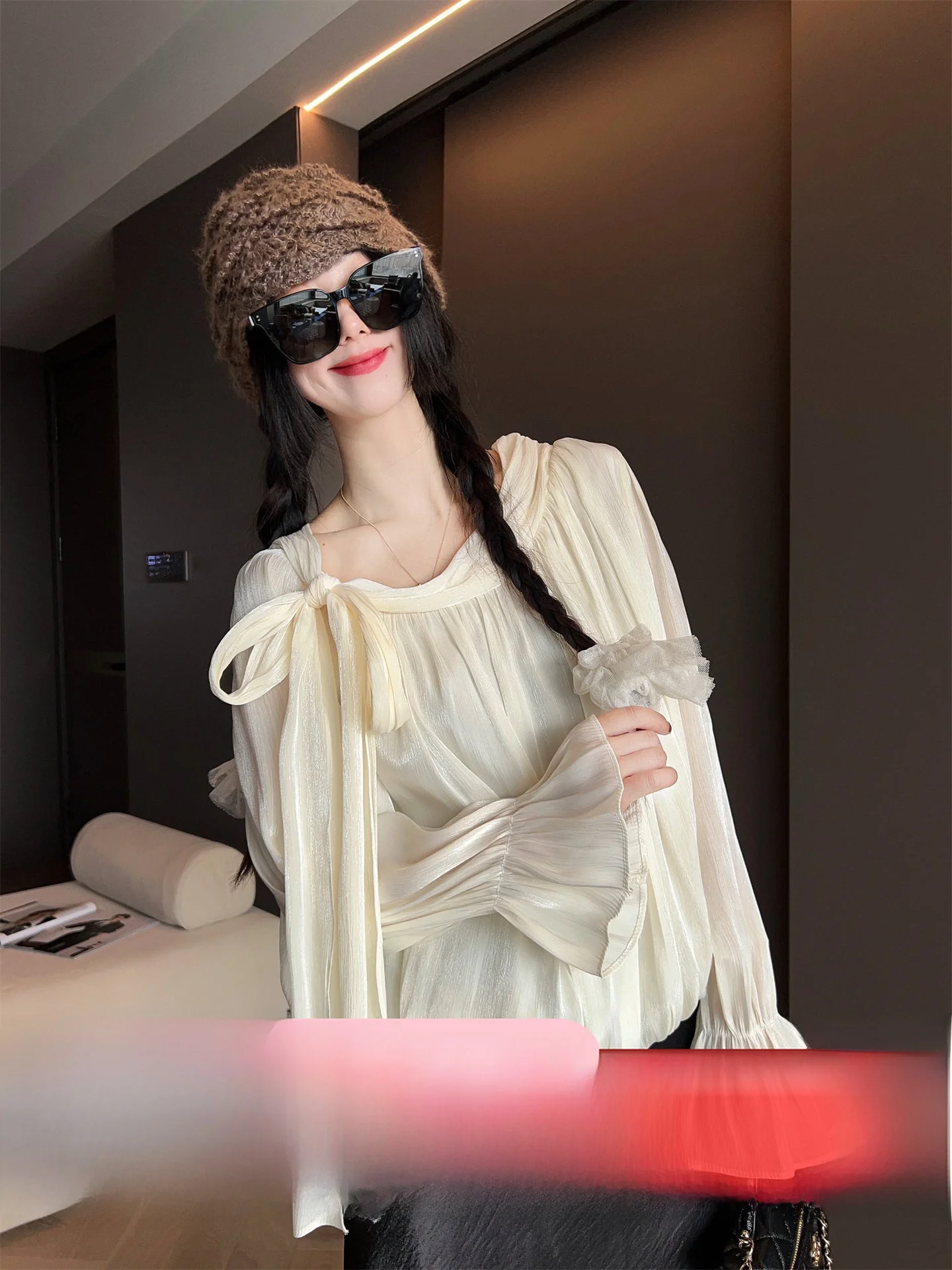 

Faionable Women's irt Small Top Asymmetrical Collar Spring 2026 New Arrival Chiffon Long Sve Comfortable Brea...