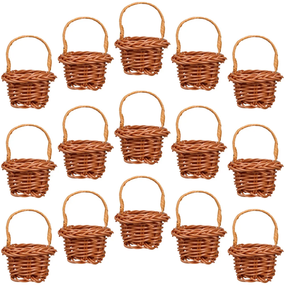 

15 Pcs Woven Basket Mini Flower Baskets Rattan Simulation Miniature Decoration Plastic Micro Scene Ornament