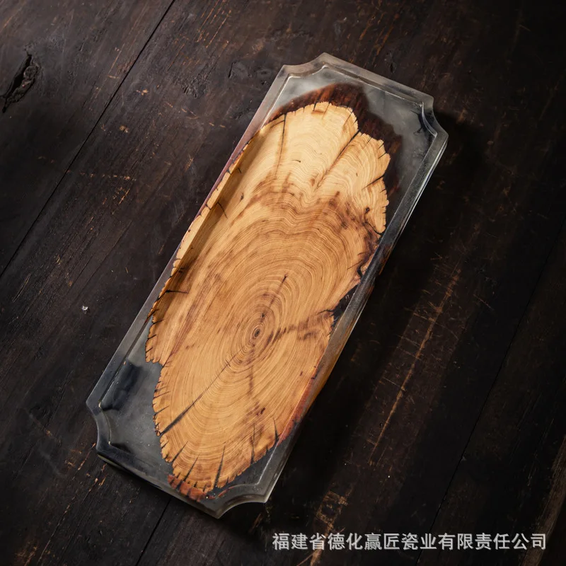 Nordic Epoxy Resin Dry Brew Tray Cliff Cypress Ebony Wood Heat Insulated Teapot Pad For Household Tea Use