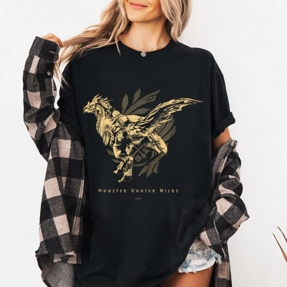 Monster Hunter Wilds T Shirt Rathalos Gold Tee MH Rise MH World 90s Vintage Gamer Gift Doshaguma Unisex All-Season