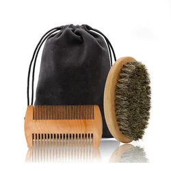 Men's Shaving Brush Set Boar Bristle Portable Barber Natural Beard Brush for Facial Cleaning Wooden Comb Styling Tool Wholesale