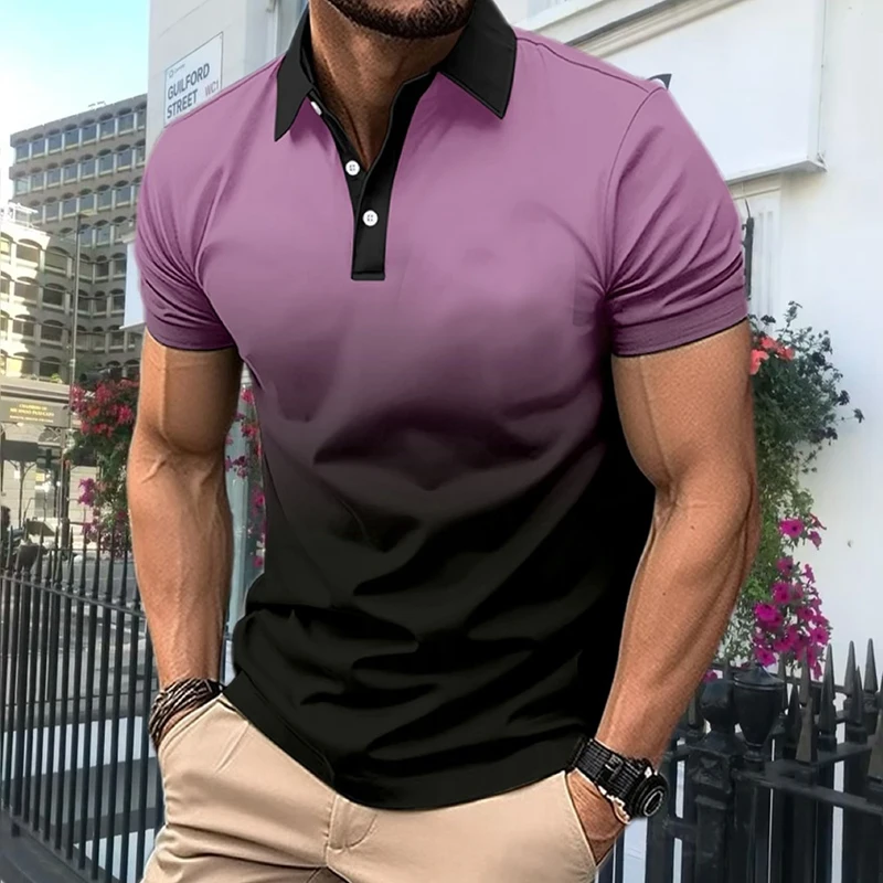 

Spring/Summer Men's Gradient Golf Polo Collar Fashion Trend Men's Short Sleeved Top