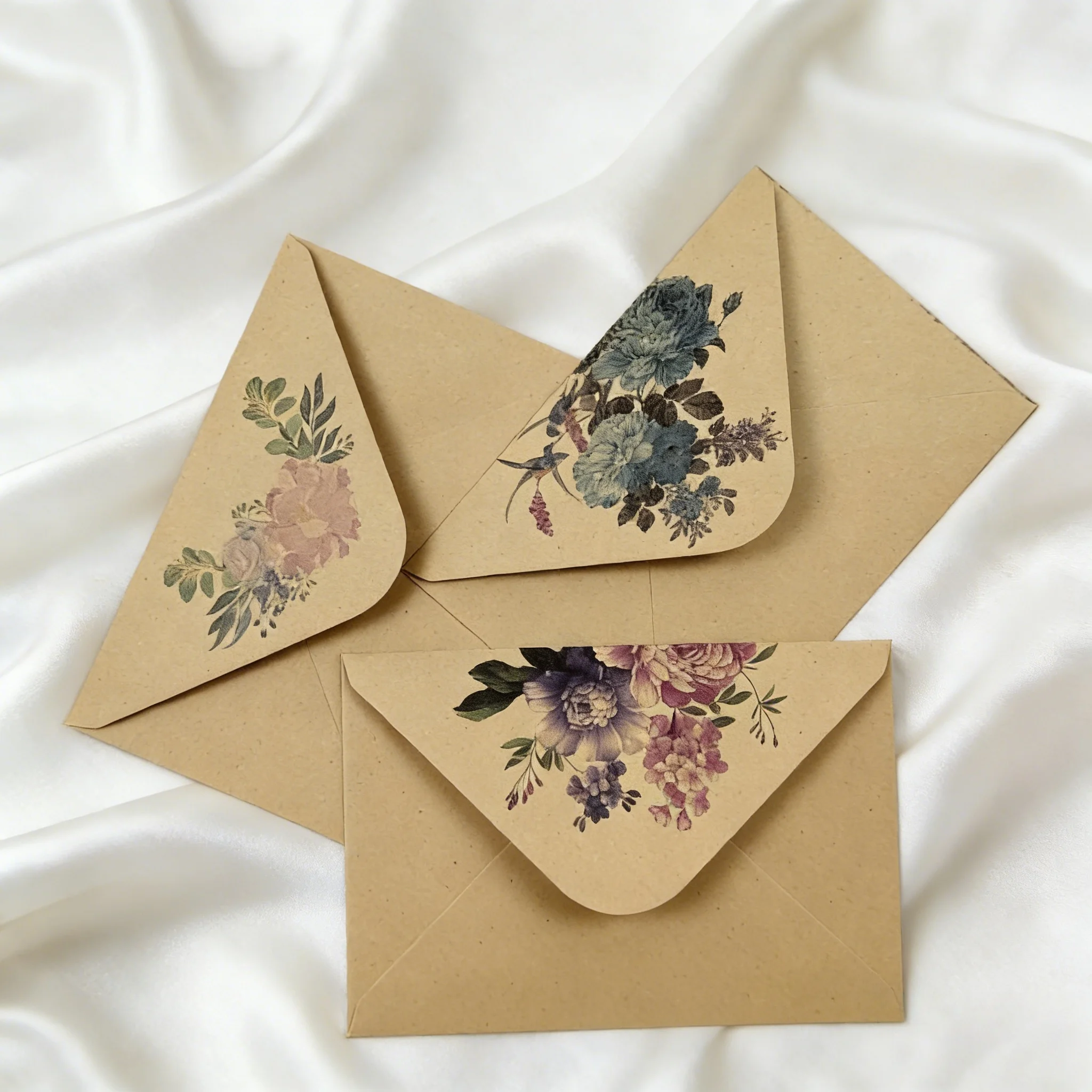 

20/50pcs Kraft Paper Floral Envelope & Colored Paper Set - Premium Invitation Letter Paper for Wedding Valentine Greeting Cards