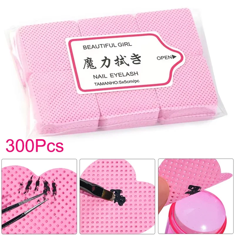 

300/100Pcs Lint Free Nail Wipes Eyelash Extension Glue Wipes Cleaner Cloth Non-Woven Fabric Nail Gel Polish Remover Cotton Pads