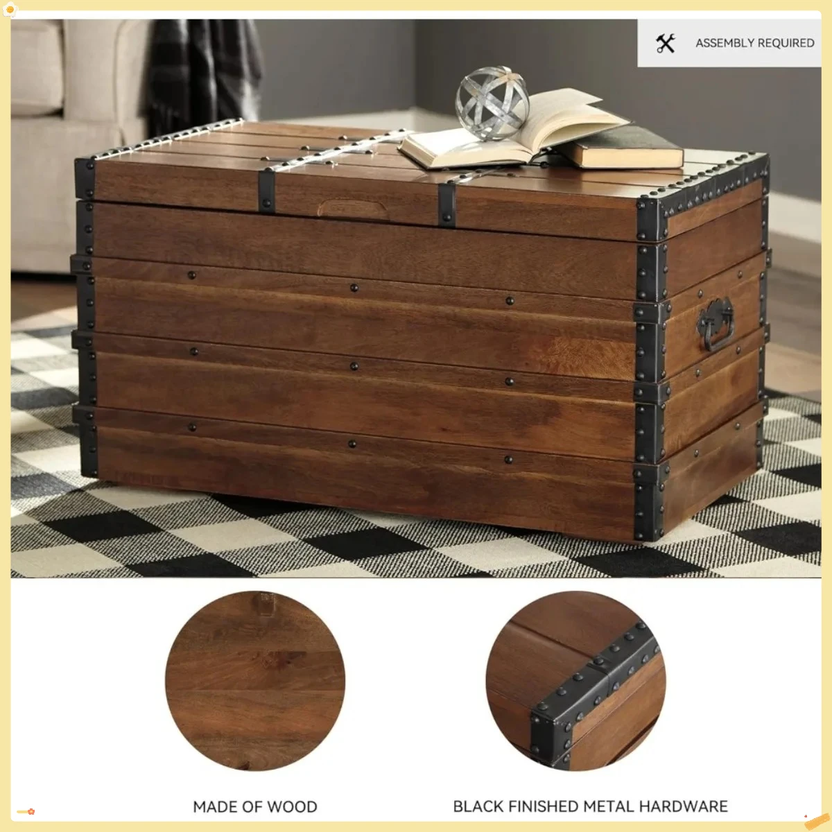 Багажник для хранения, сборка не требуется, темно-коричневый, 18,25 дюйма x 34,5 дюйма Ш x 18,88 дюйма В