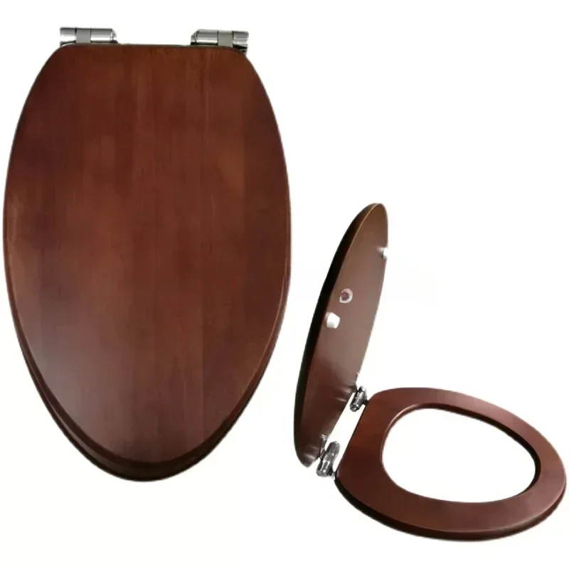 OUV-Universal Thickened Seat Ring, Solid Wood Toilet Seat Cover, Black Walnut, Stainless Steel, Cushioning, Sagging Hinge Seat