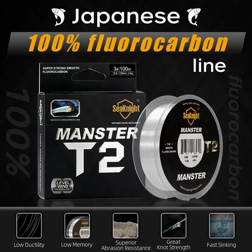 SeaKnight marca MANSTER T2 serie 100% hilo de pescar de fluorocarbono 100M, línea de fibra de carbono 3-35LB mejora sedal de pesca de mar hundido