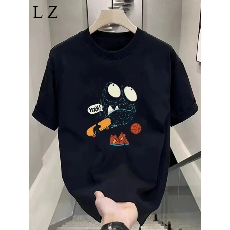 

Motorcycle Monster Versatile T-Shirt Men's and Women's Loose Crew Neck Street Style Casual Half-Sleeve Crew Neck Top