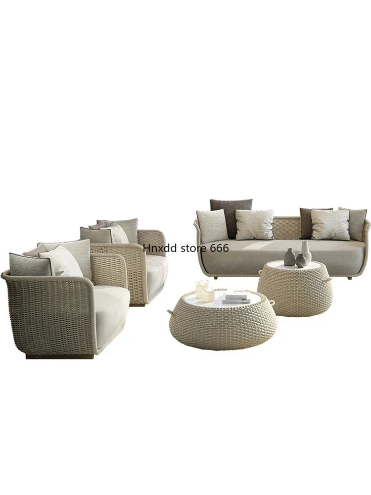 Nordic outdoor rattan sofa living room single rope weaving waterproof and sun protection combination furniture terrace