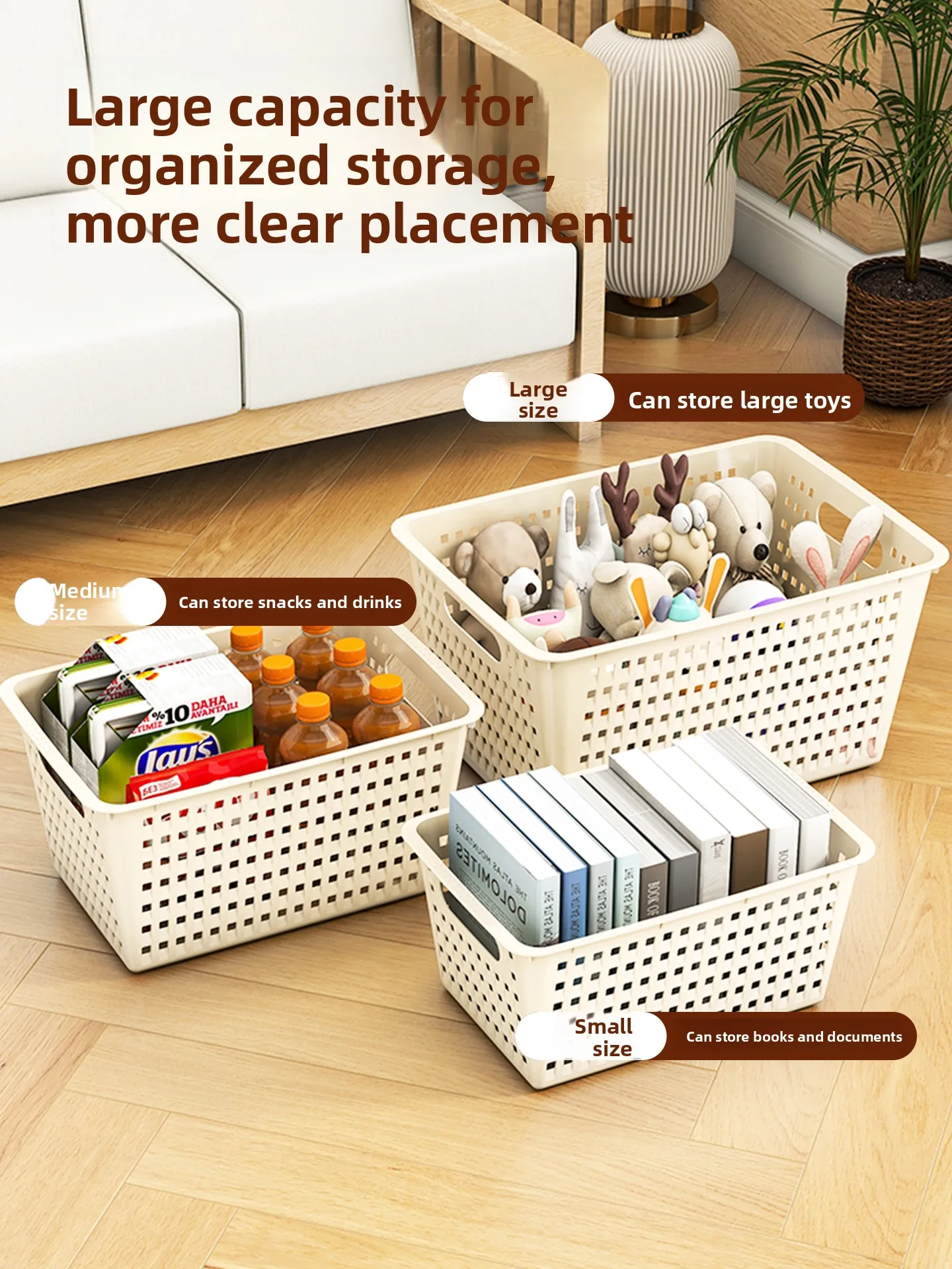 

Plastic Storage Basket Toy Organizer Kitchen Home Use Desktop Book Sorting Box Wardrobe Closet Universal Size 34x24x8cm