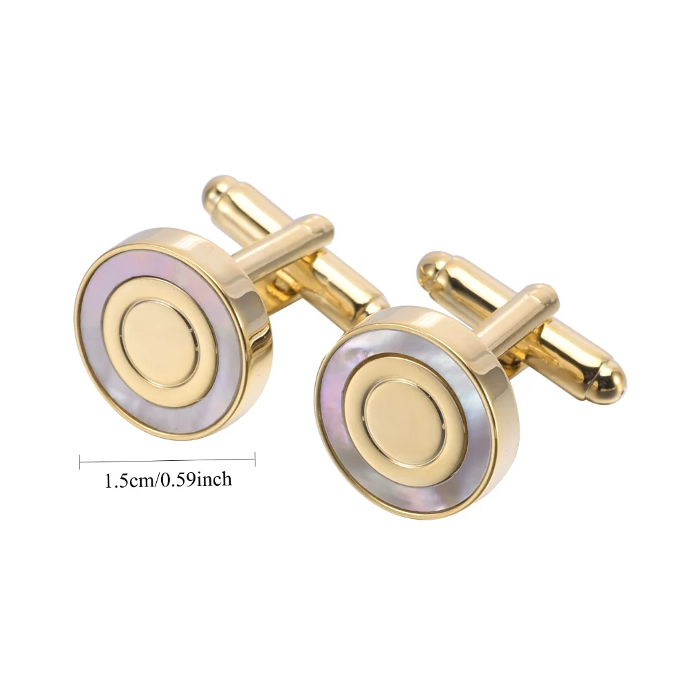 Color-blocked Shell Round Cufflinks Metallic Men's Business Wear Accessories Exquisite Details of The Cuff of The Formal Suit