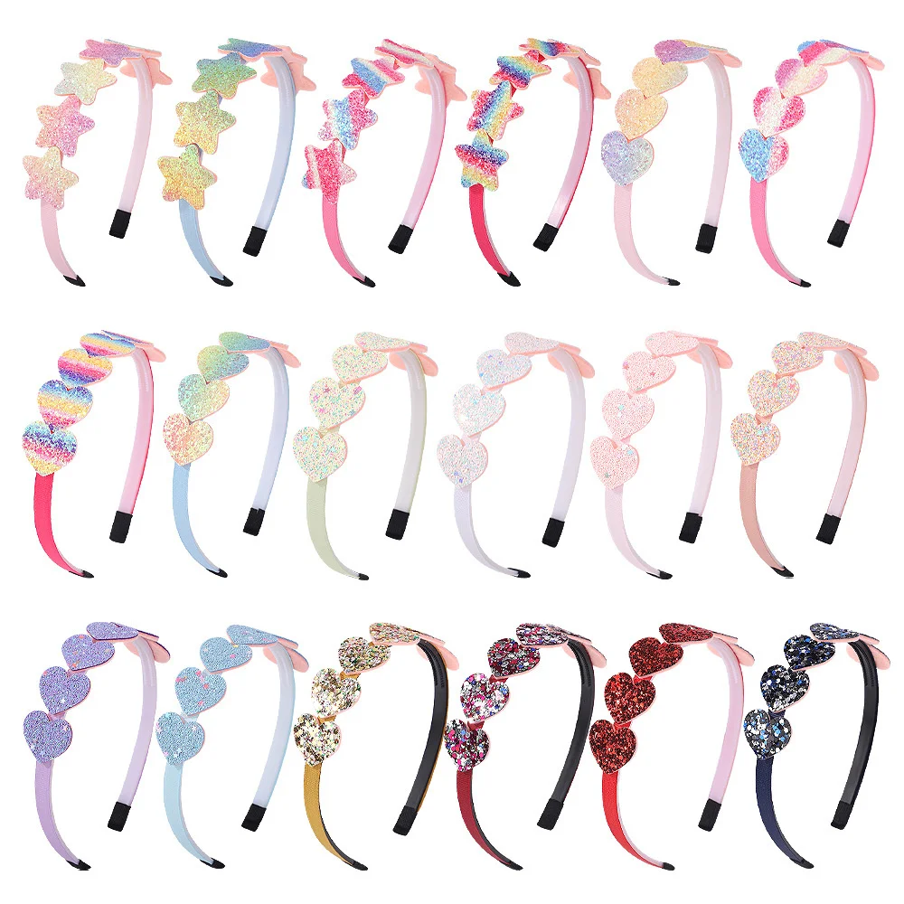 Heart Shape Hair Hoop Fashion Girls Shiny Hair Band Candy Color Stars Headbands Cute Princess Hair Accessories For Kids Gift