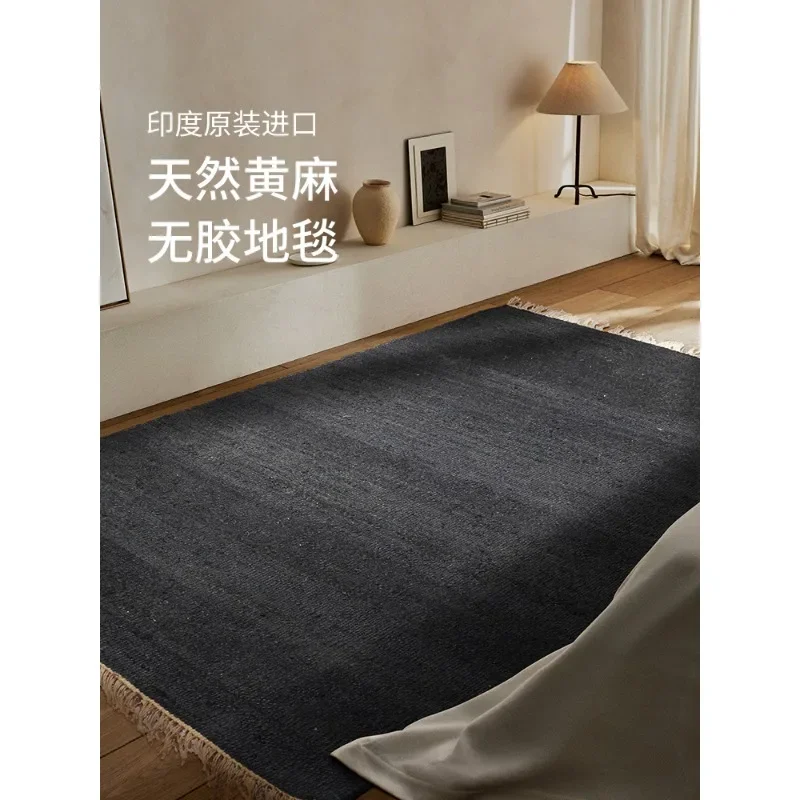 Black carpet imported jute hand-woven living room Japanese tatami bedroom bedside blanket no glue