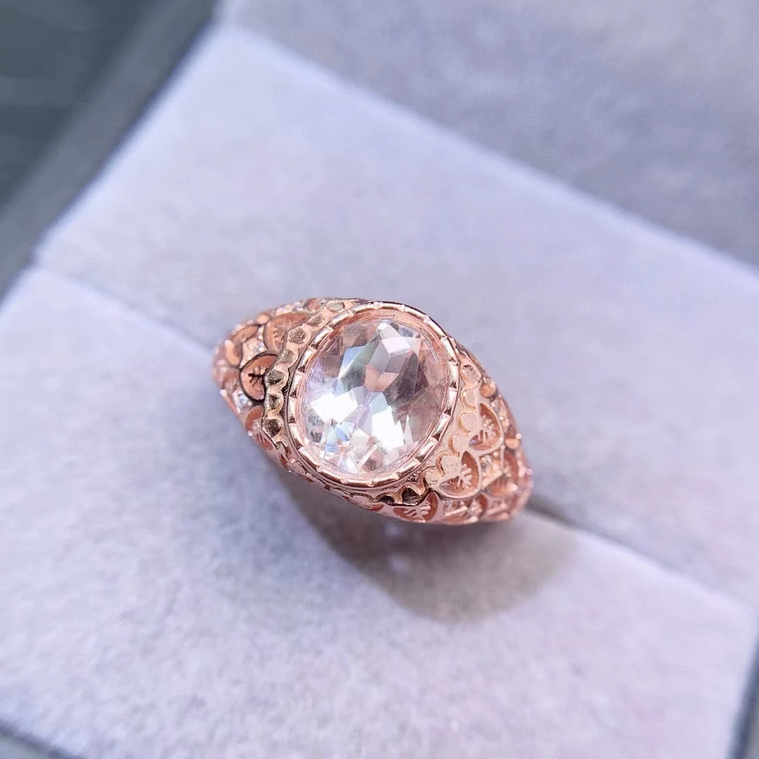 Natural Pink Morganite Silver Ring for Office Woman Solid 925 Silver  7mm*9mm 2ct Morganite Ring with 3 Layers 18K Gold Plated