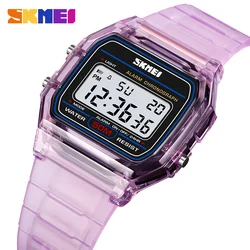 SKMEI-reloj Digital a prueba de golpes para mujer, cronómetro con pantalla de luz trasera, Correa transparente de TPU, reloj de pulsera para mujer