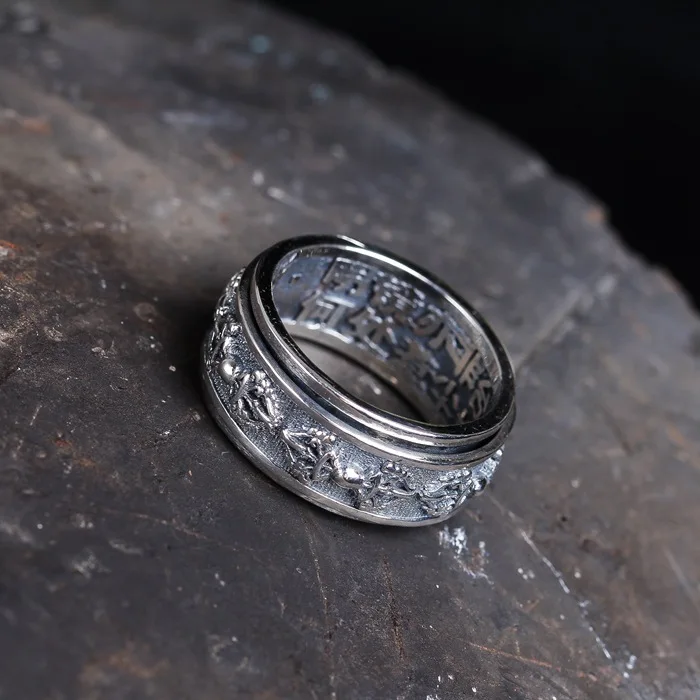 S925 silver original vajra transshipment ring men's rotating retro silver ring thai silver index finger ring