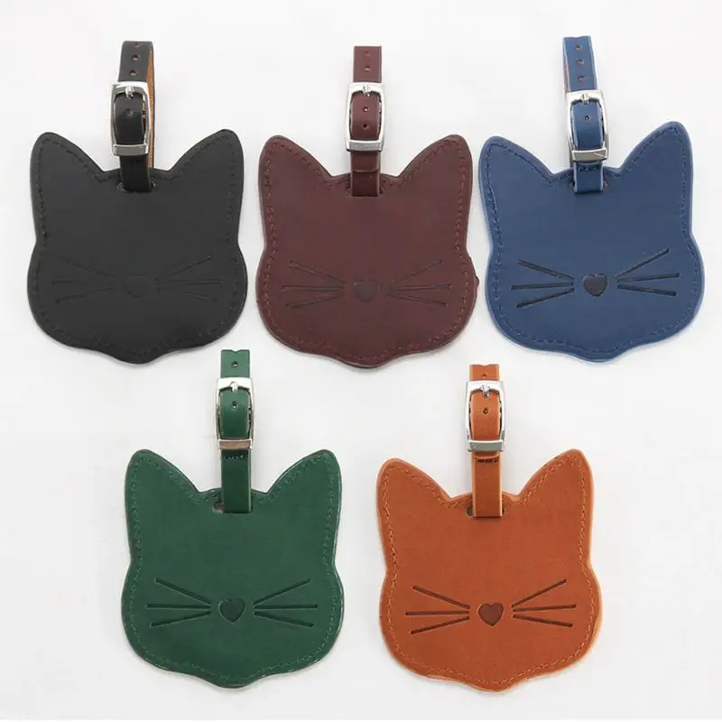 Cadeau bagage mignon pour étiquette valise en cuir chat avec des étiquettes sangle