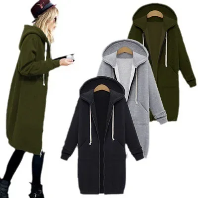 Autumn/winter Women's Hooded Long Sleeve Sweatshirt Amazon Bestseller Medium Length Jacket For Ladies Thickened Collar Style