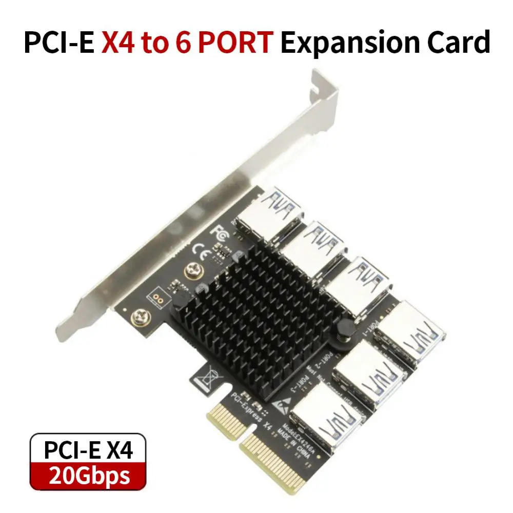 For BTC Mining Miner Pci-e Riser Card Pci-e 4x 1 To 6 Usb 3.0 6 Slots Computer Expansion Card Adapter Pc Gamer Accessories