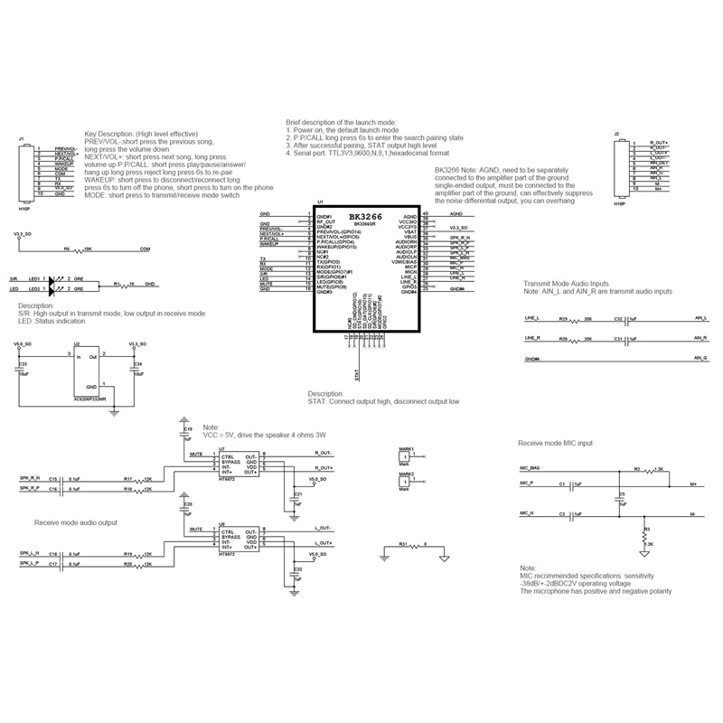 Bluetooth V5.0 Stereo BK3266 Module AT Renamed Serial Control Receiver Transmitter All-In-One Module