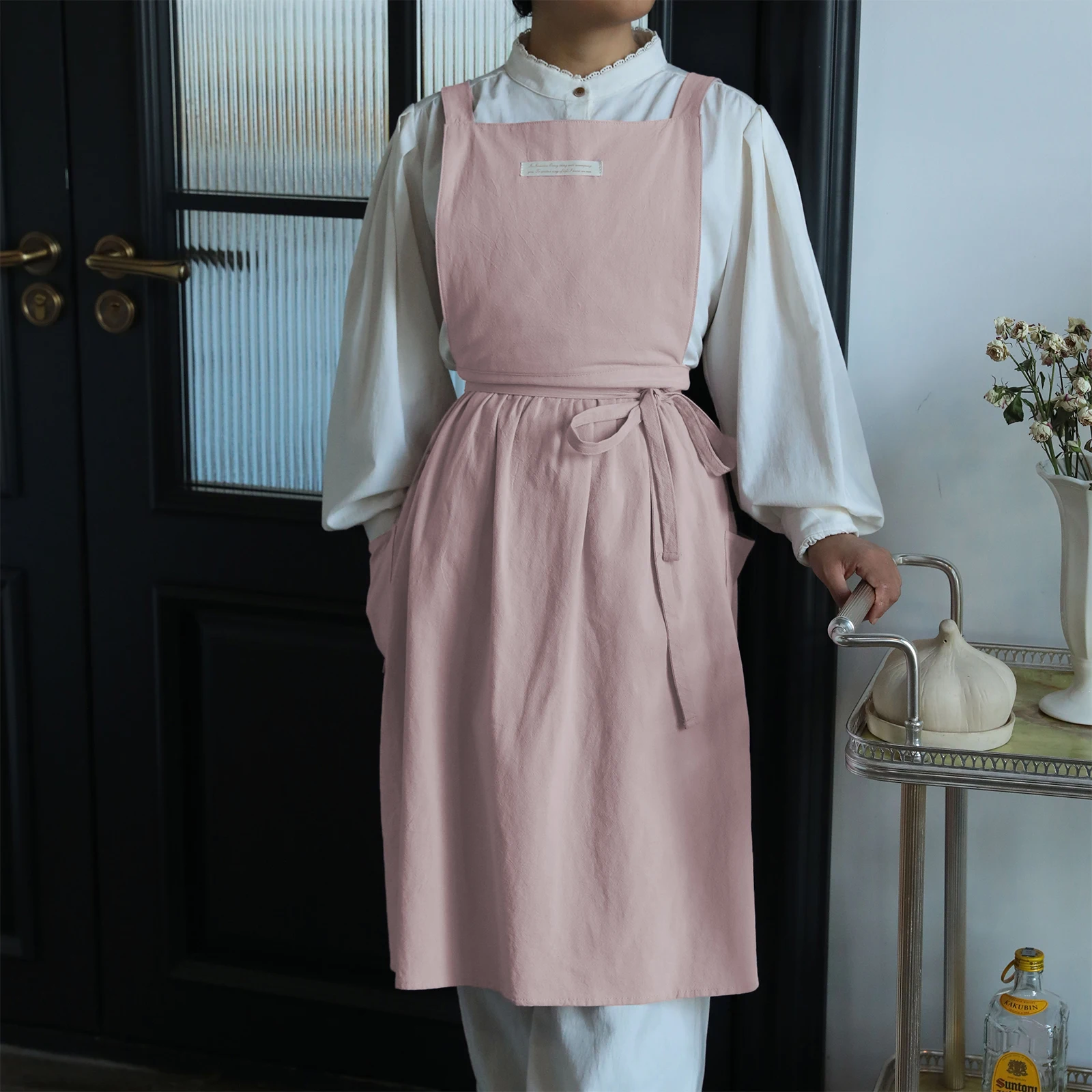 

1pc pleated long apron in multiple colors, with a quick adjustable waistband, suitable for home kitchens, cafes, gardening