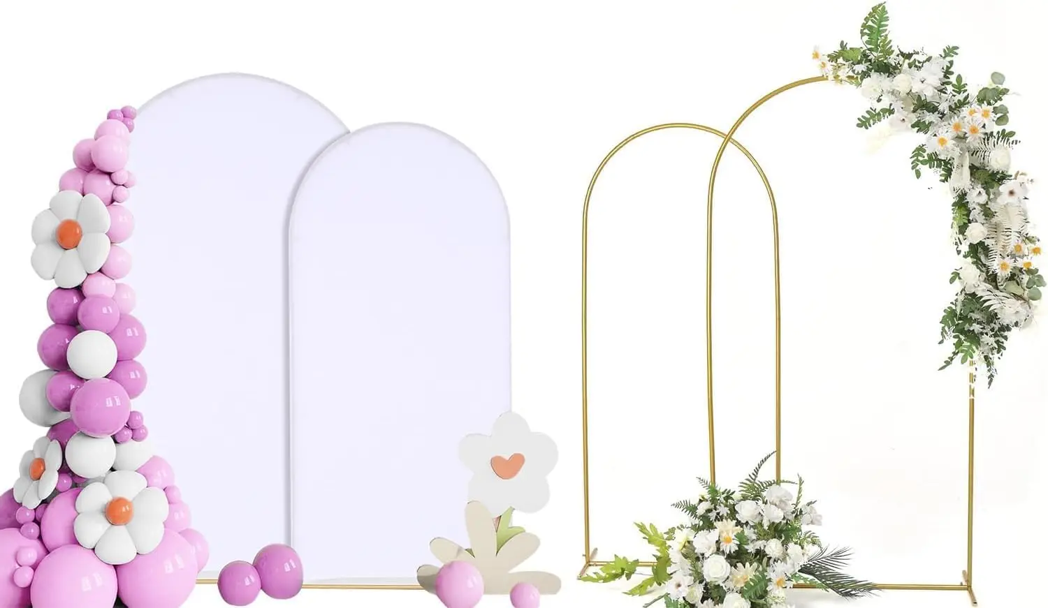 

Metal Arch Backdrop Stand Set of 2 With Cover (6.6FT+6FT) Gold Wedding Arch Stand for Birthday Party Ceremony Decoration
