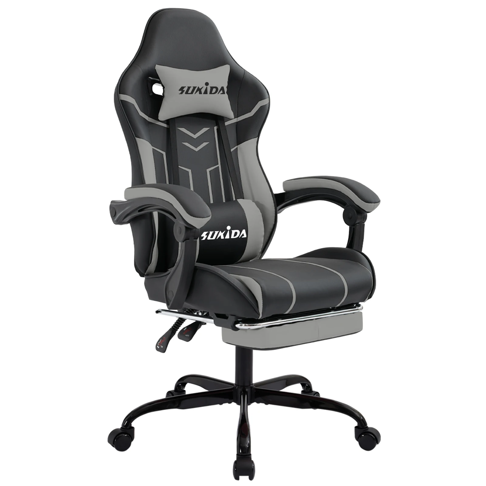 SUKIDA Gaming-Stuhl, ergonomischer Videospielstuhl, bequemer Computerstuhl mit Fußstütze und Lordosenstütze, Bürostuhl ﻿
