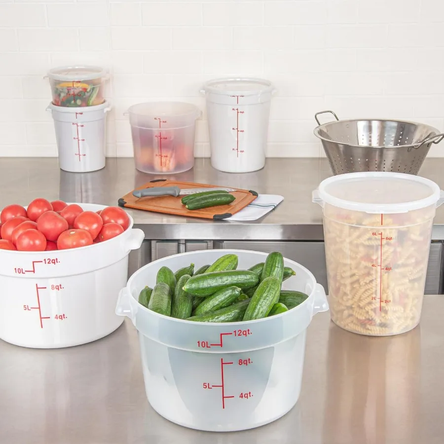 حاويات تخزين المواد الغذائية سعة 12 لترًا من RestaurantwareMet Lux و10 أغطية حاويات تخزين شفافة تباع بشكل منفصل علامة حجم أحمر