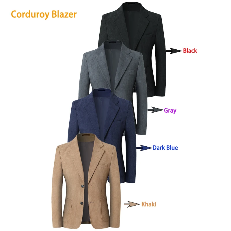 

Новинка 2023 года, вельветовые пиджаки цвета хаки/серый для мужчин, разноцветный повседневный деловой мужской пиджак с разрезом сзади, азиатские размеры M-5XL
