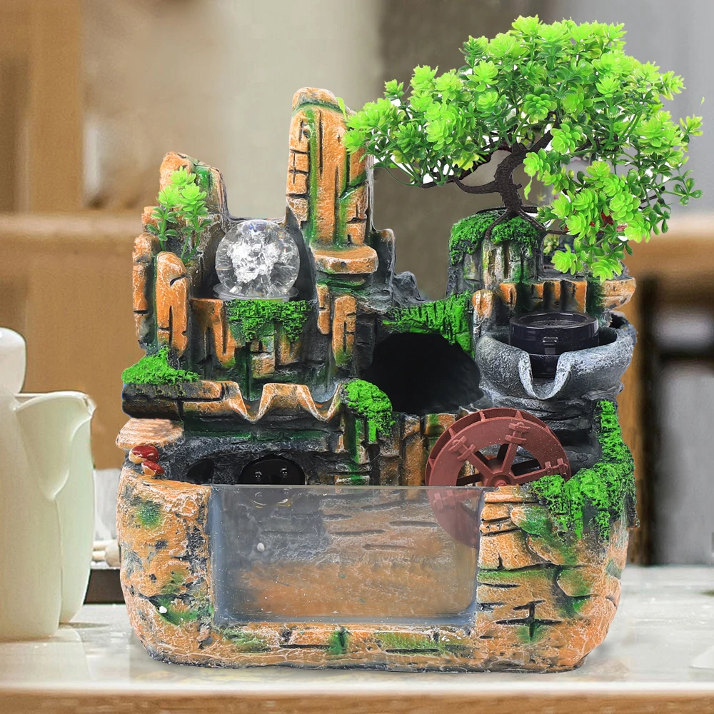 Modern Hand Painted LED Rock Fountain With Mist Maker