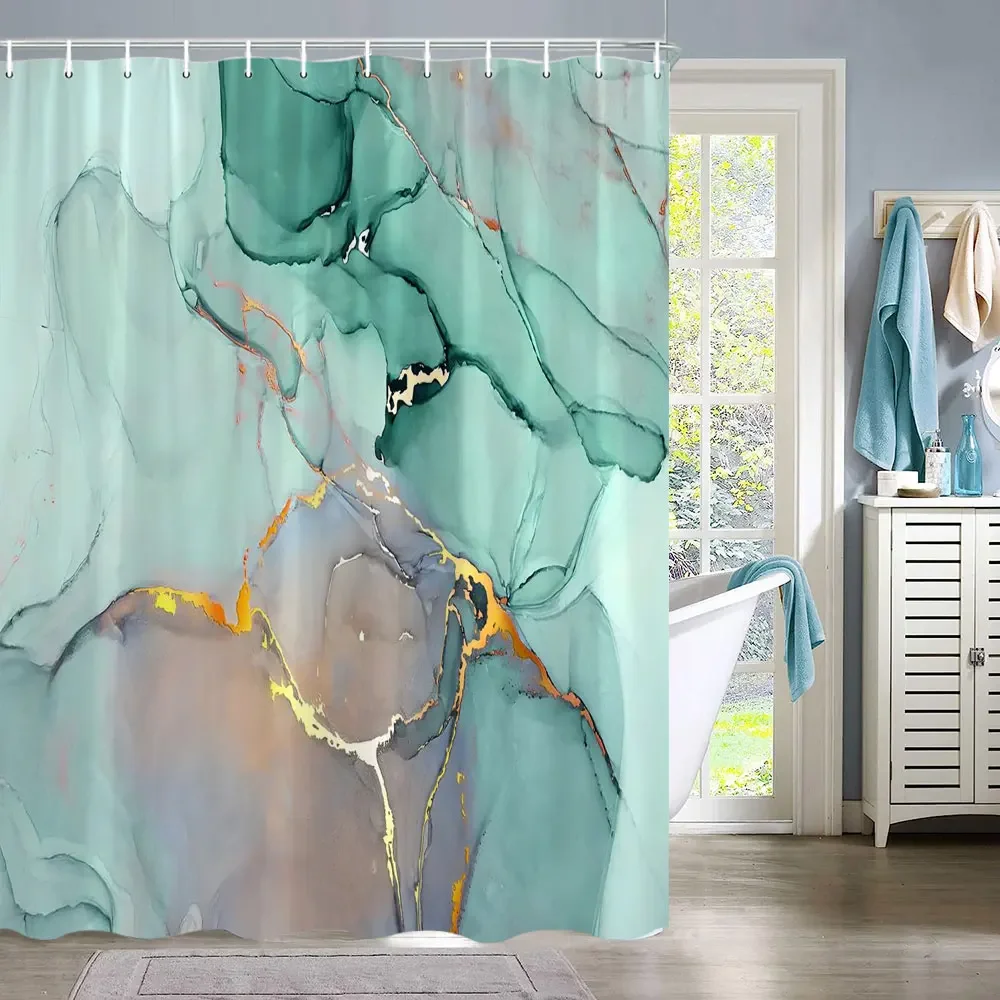 Marble Colour Spray Shaped Natural Luxury Abstract Fluid Texture Shower Curtain Free-Flowing Metallic Swirl Pattern Bath Curtain