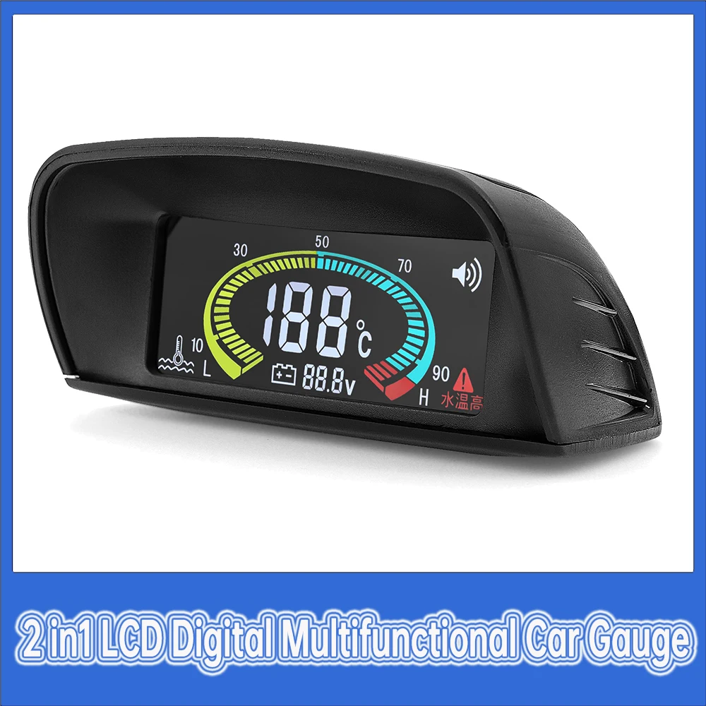 2 in1 LCD Digital Multifunctional Car Gauge Water Temperature Gauge Meter+Voltmeter With 10mm Temp Sensor 12V Auto Gauge